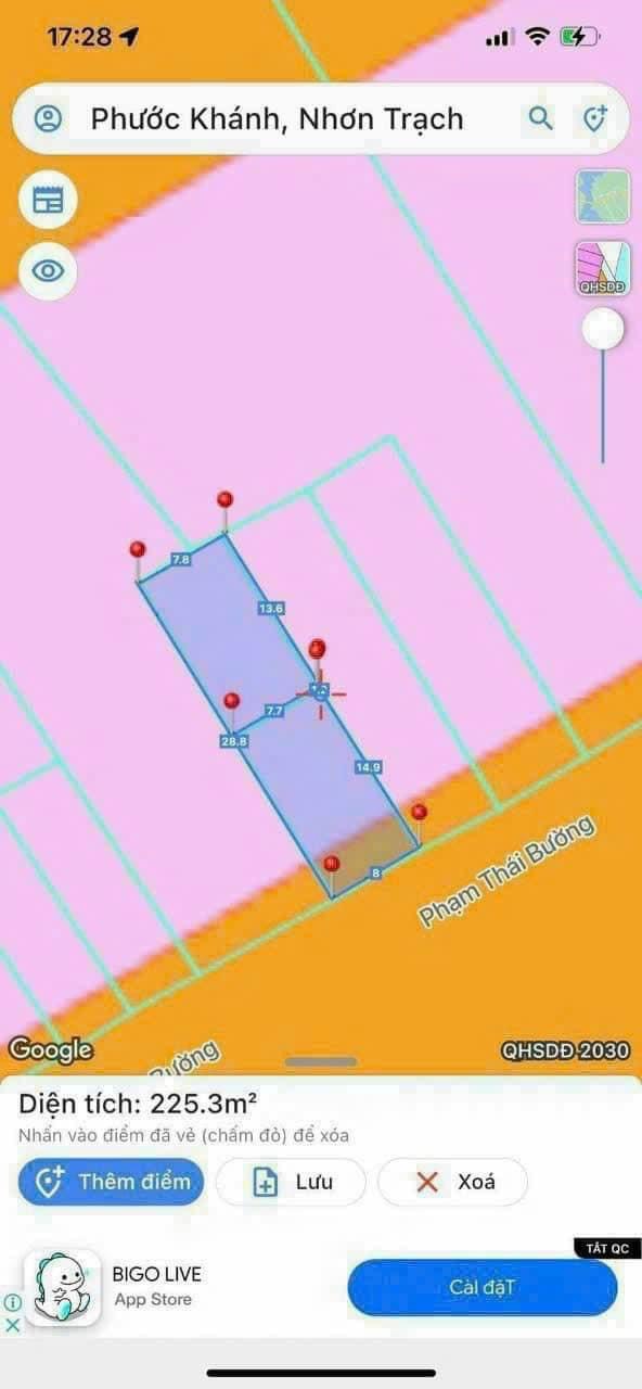 Bán đất Mặt tiền đường phạm thái Bường Phước Khánh Nhơn Trạch, ngay khu dân cư,DT 223m- 85m thổ cư